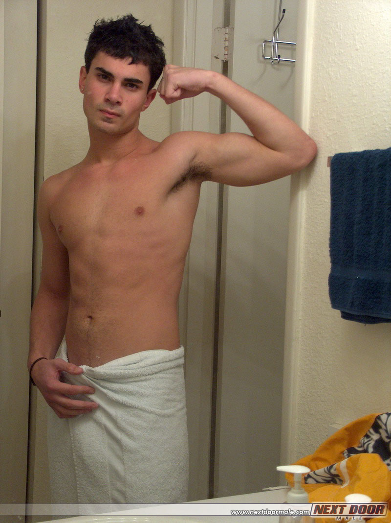Handsome brunette twink Tyler poses in his undies before taking a shower  