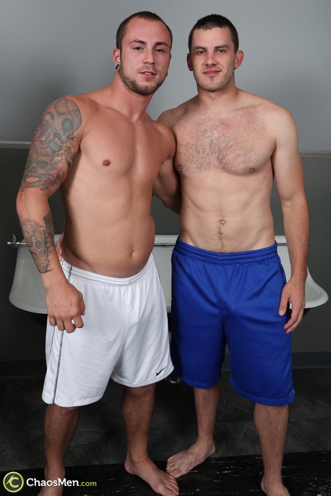 Gay athletes Dusty & Vander meet in a public bathroom and have anal sex  