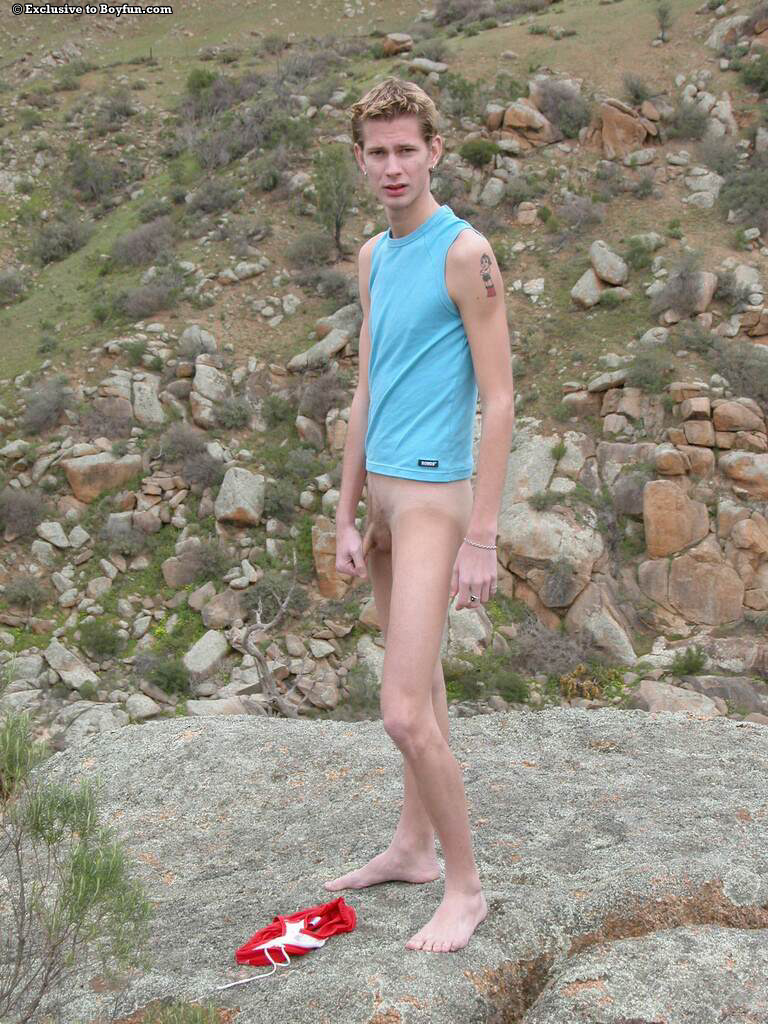 Kinky skinny boy Josh 2 strips fully naked & shows off his small dick outdoors  