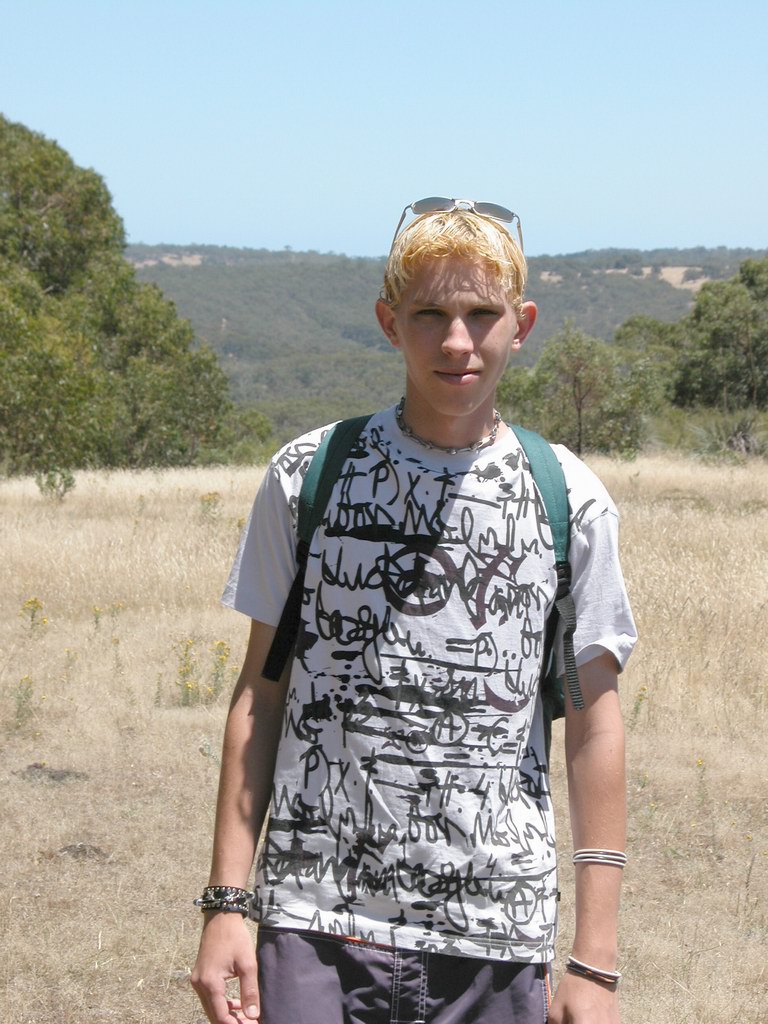 Feminine gay blonde Levi strips naked in nature & plays  