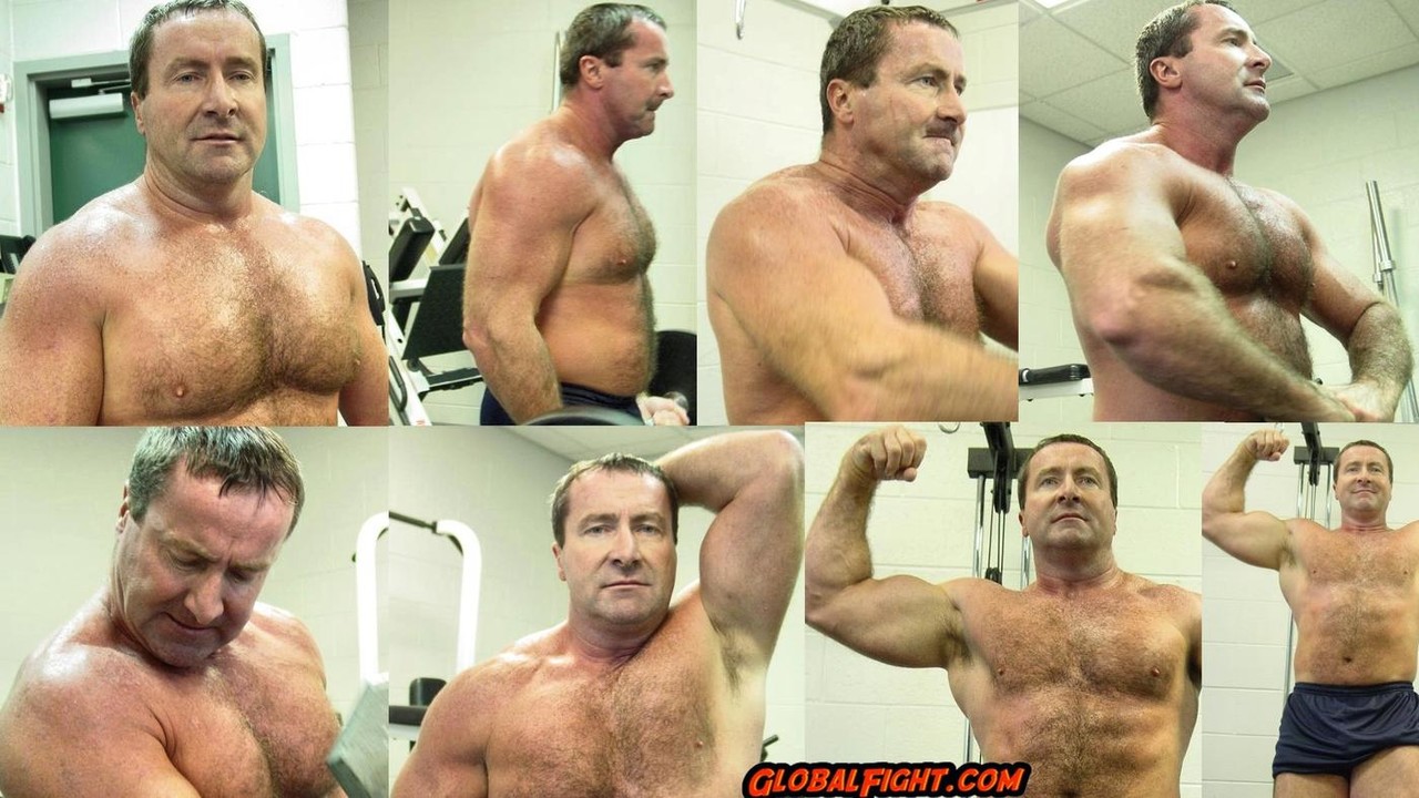 Mature bodybuilder shows off his hairy body in a shirtless compilation  