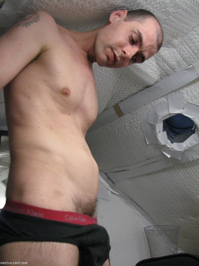 Gay amateur Marco Pole shows off his big balls & jerks off in a bedroom solo  