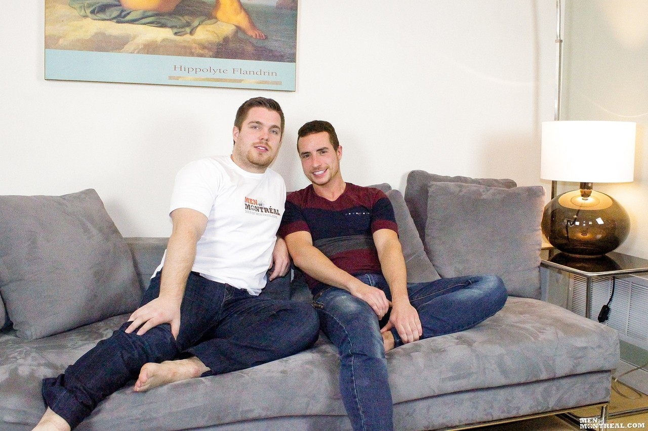 Gay amateurs Andrew Strong & Marko Lebeau have intense anal sex on the sofa  